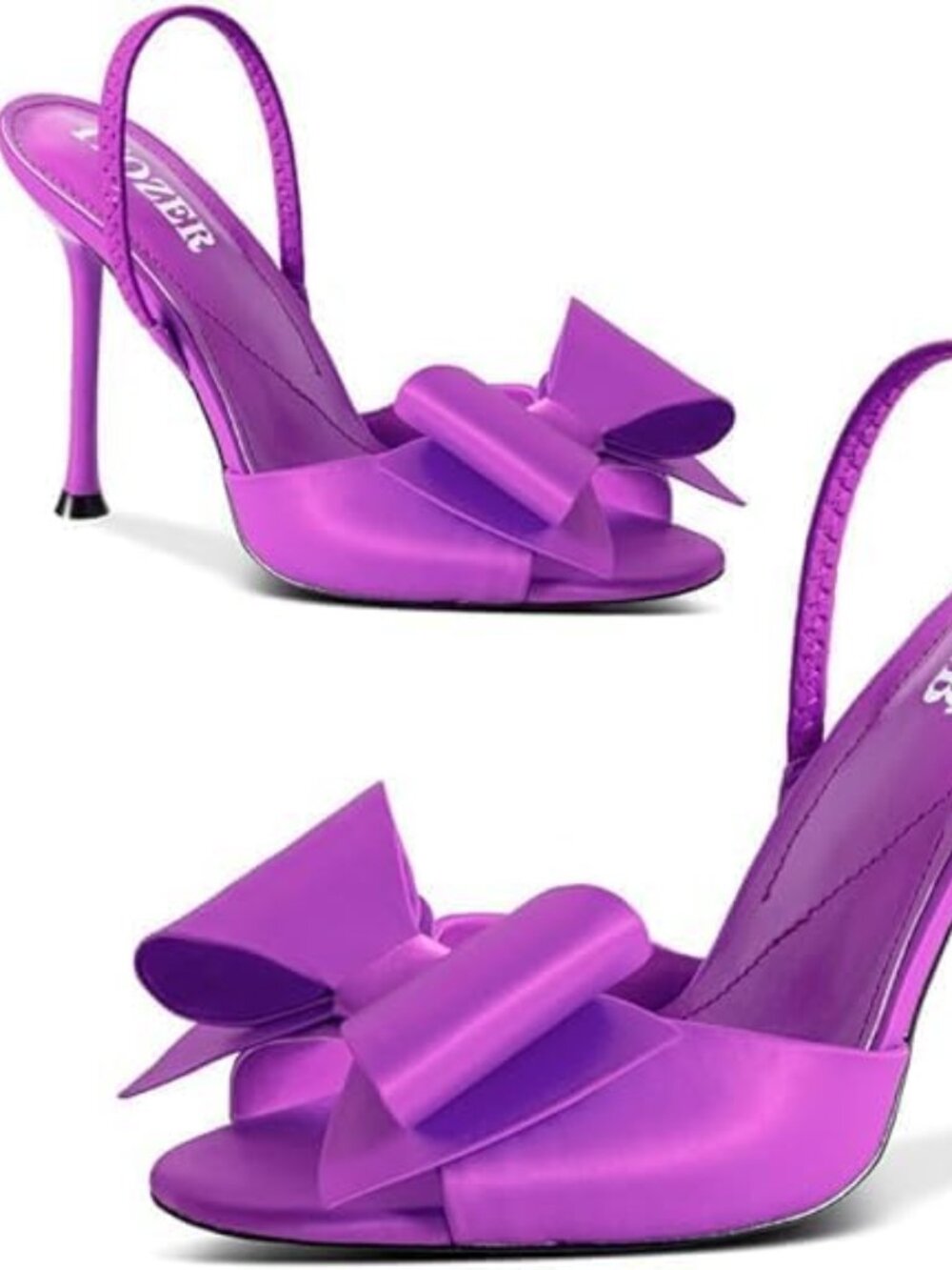Women's Purple Comfortable Open Toe Mules Bow Stiletto Sexy Slingback High Heels